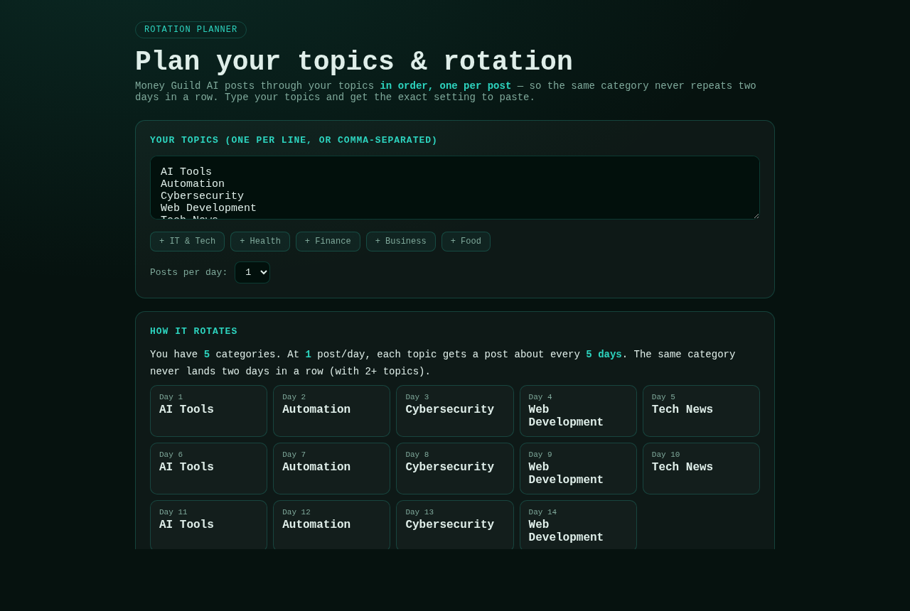 Niche & Rotation Planner