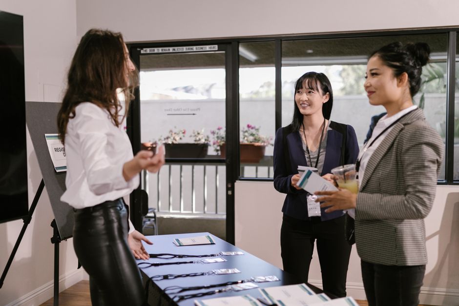 professionals networking effectively at a business event